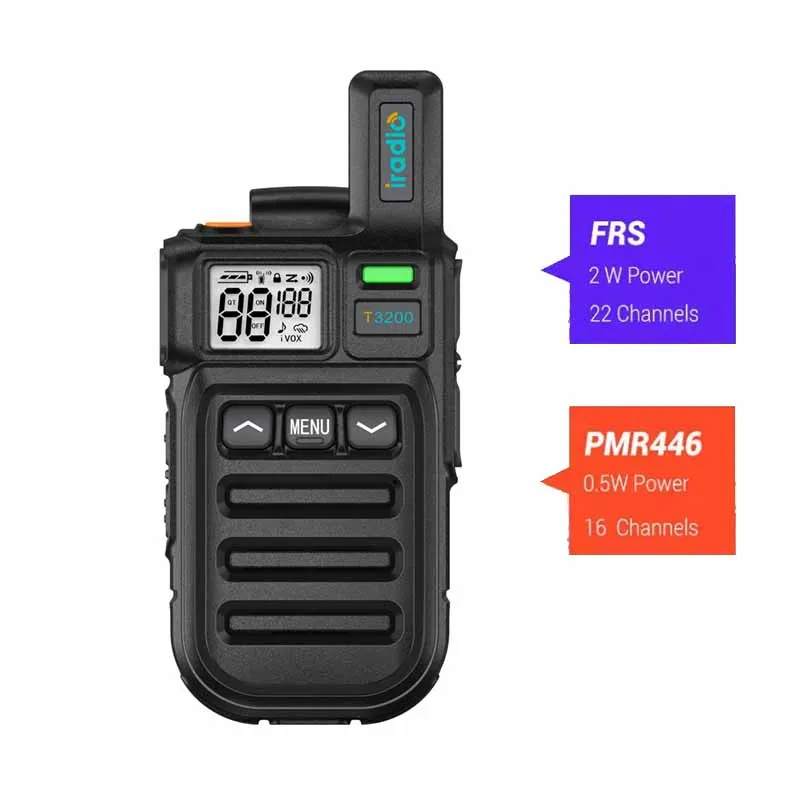 Мини-радиоприемник T-3200 PMR FRS Walkie Talkie 3km, радиоприемник дальнего действия для отеля, ресторана, охоты, беспроводной комплект
Мини-радиоприемник T-3200 PMR FRS Walkie Talkie 3km, радиоприемник дальнего действия для отеля, ресторана, охоты, беспроводной комплект