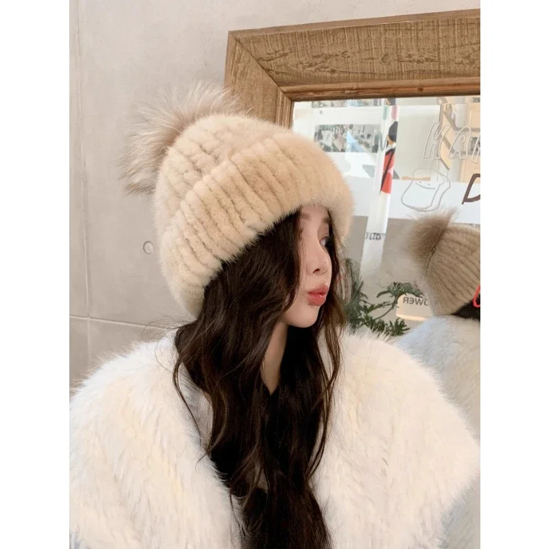 Casual winter fur hat warm mink hair woven stretch sweet milliner fox hairball knitted hat
Casual winter fur hat warm mink hair woven stretch sweet milliner fox hairball knitted hat