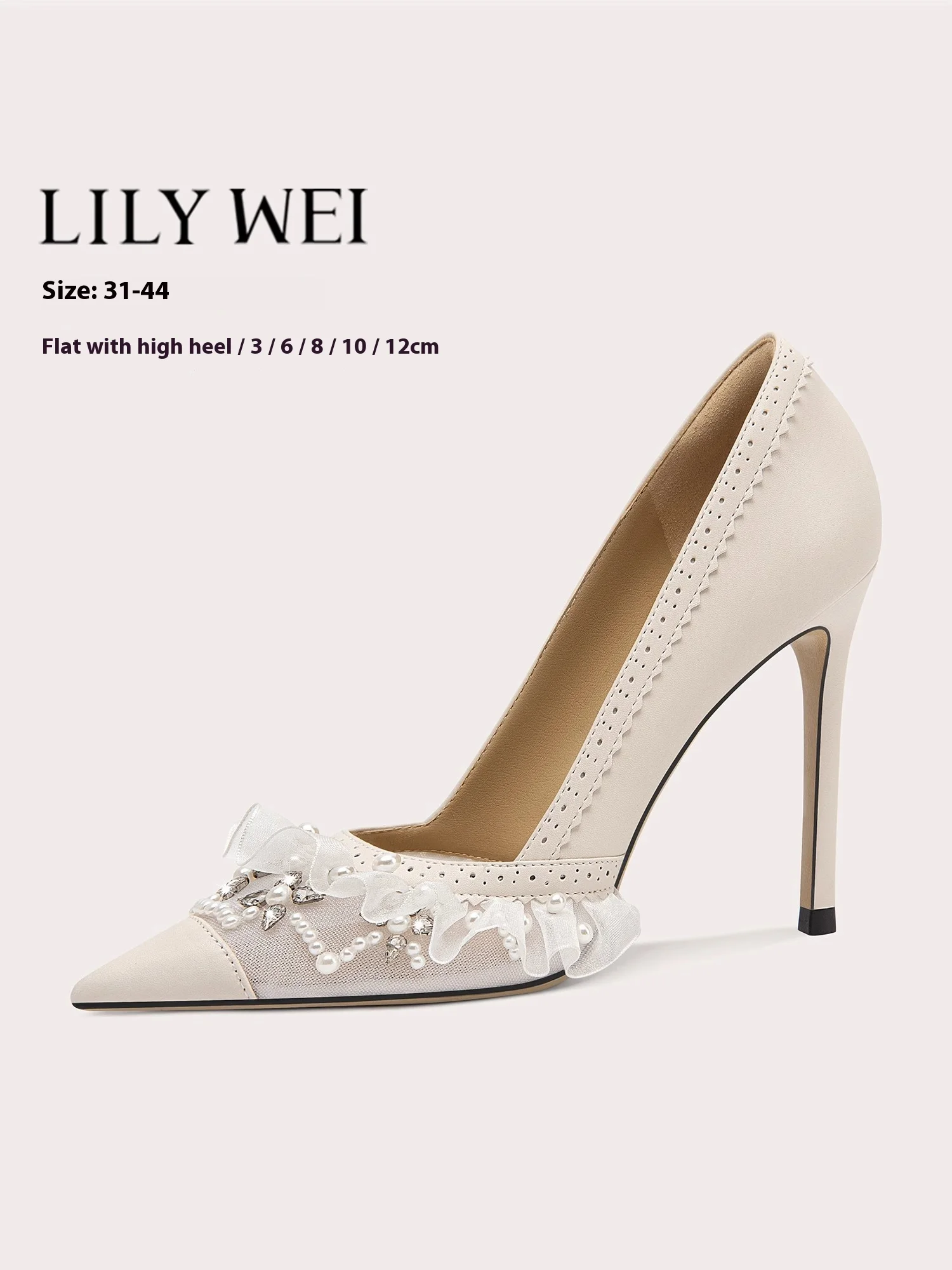 Spring and summer new shallow leather mesh pearl ruffle flat shoes thin high-heeled banquet large size small size women's shoes
Spring and summer new shallow leather mesh pearl ruffle flat shoes thin high-heeled banquet large size small size women's shoes