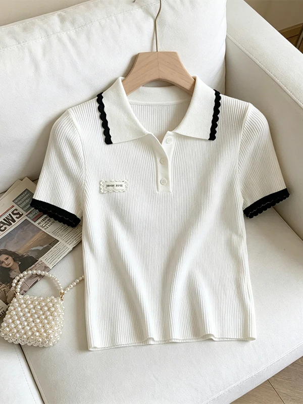 plus Size Summer Knitwear Short Sleeve Turn-down Collar Color Block Slimming Meat Concealing Versatile Top for plus Size Women
plus Size Summer Knitwear Short Sleeve Turn-down Collar Color Block Slimming Meat Concealing Versatile Top for plus Size Women