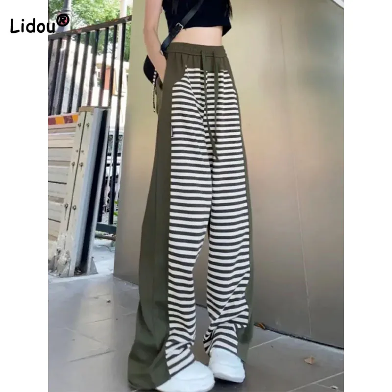 Women's Loose Straight Solid Color Spliced Striped Full Length Pants Streetwear Casual High Waist Contrasting Colors Trousers
Women's Loose Straight Solid Color Spliced Striped Full Length Pants Streetwear Casual High Waist Contrasting Colors Trousers