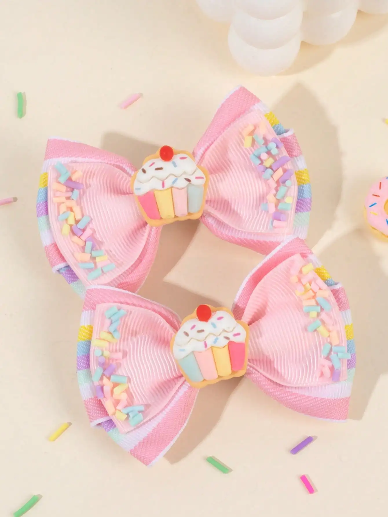 2pc pink bow hair clips, suitable for girls. Cute cupcake decoration, rainbow stripe printed hair clips
2pc pink bow hair clips, suitable for girls. Cute cupcake decoration, rainbow stripe printed hair clips
