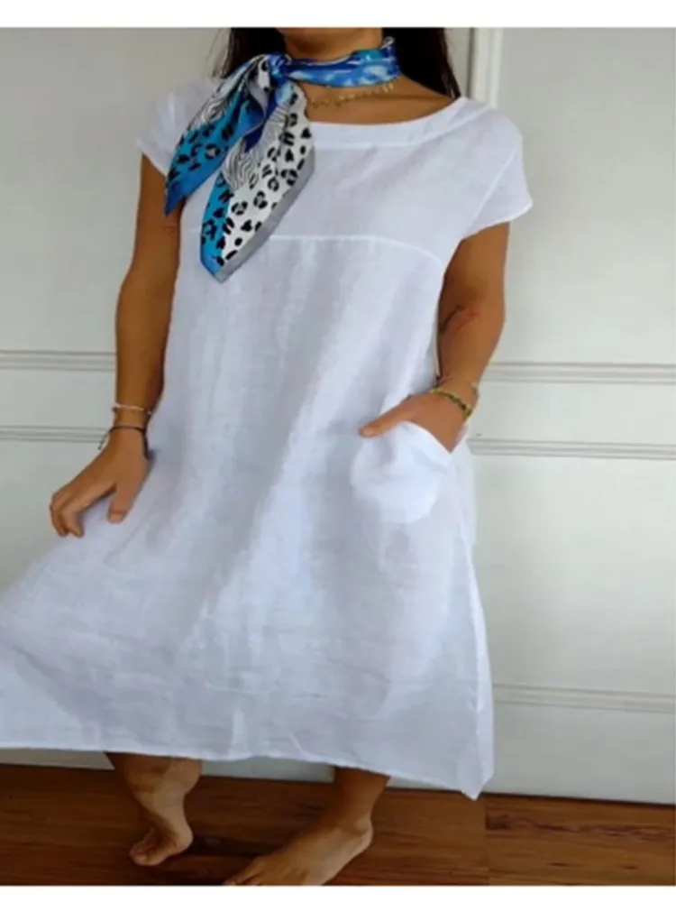 2025 Summer New Solid Color Round Neck Short-sleeved Women's Dress Fashionable Casual Loose Comfortable Pocket Dress Females
2025 Summer New Solid Color Round Neck Short-sleeved Women's Dress Fashionable Casual Loose Comfortable Pocket Dress Females