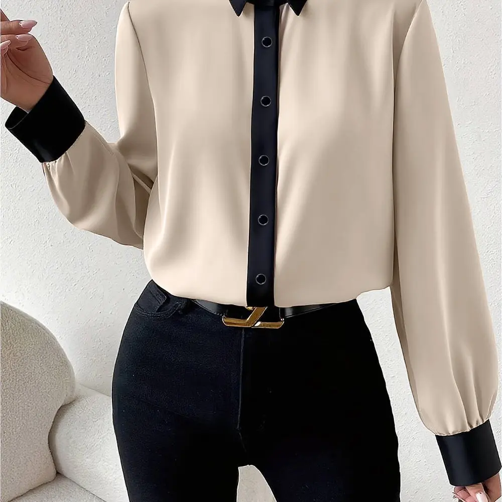 Женская элегантная однотонная рубашка с длинным рукавом с отложным воротником, офисный женский топ, осенне-зимний дизайн с переплетом
Женская элегантная однотонная рубашка с длинным рукавом с отложным воротником, офисный женский топ, осенне-зимний дизайн с переплетом