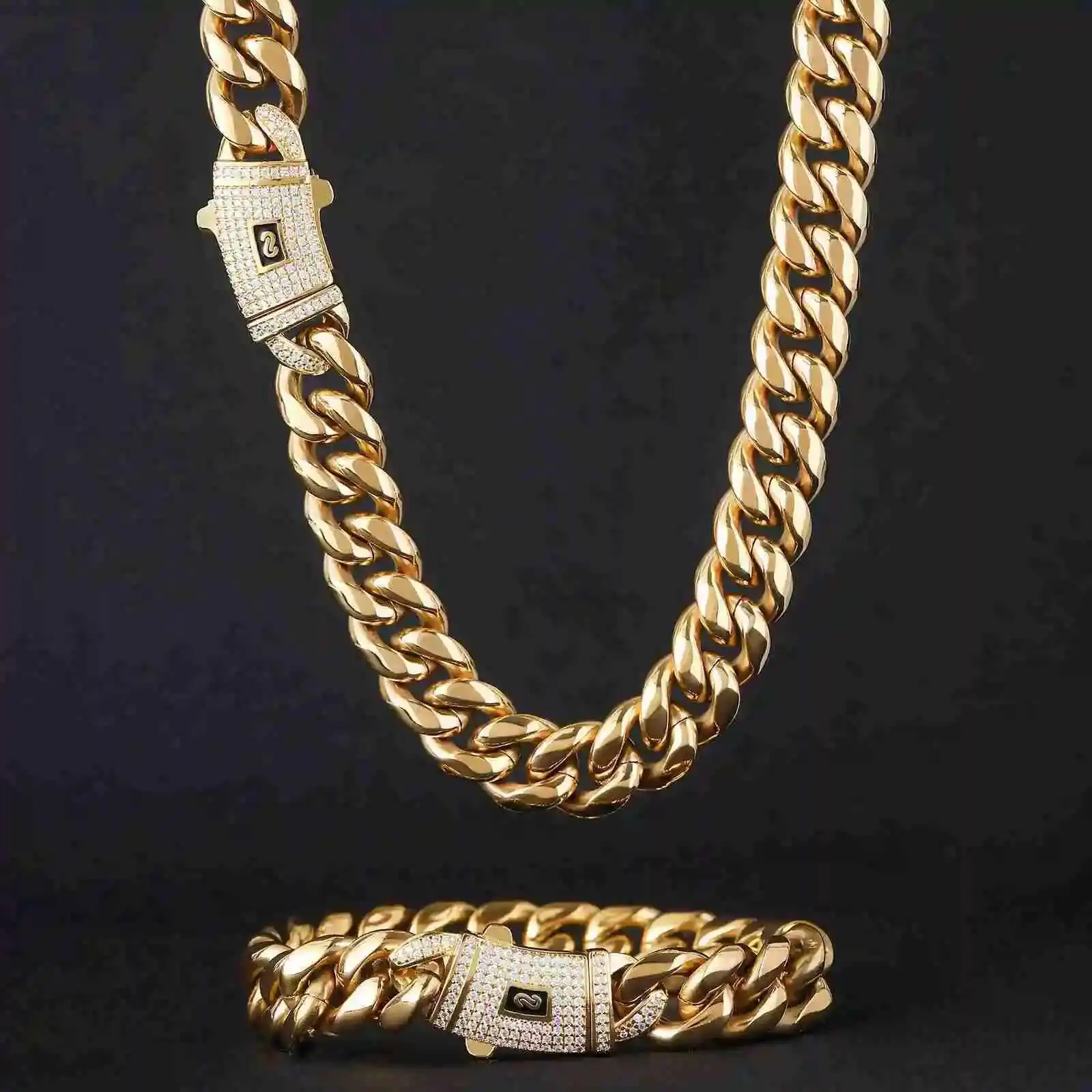 Fashion Stainless Steel Chunky Cuban Bracelet Necklace Men Hip Hop 18K Gold Miami Curb Cuban Link Chain With Spring CZ Clasp
Fashion Stainless Steel Chunky Cuban Bracelet Necklace Men Hip Hop 18K Gold Miami Curb Cuban Link Chain With Spring CZ Clasp
