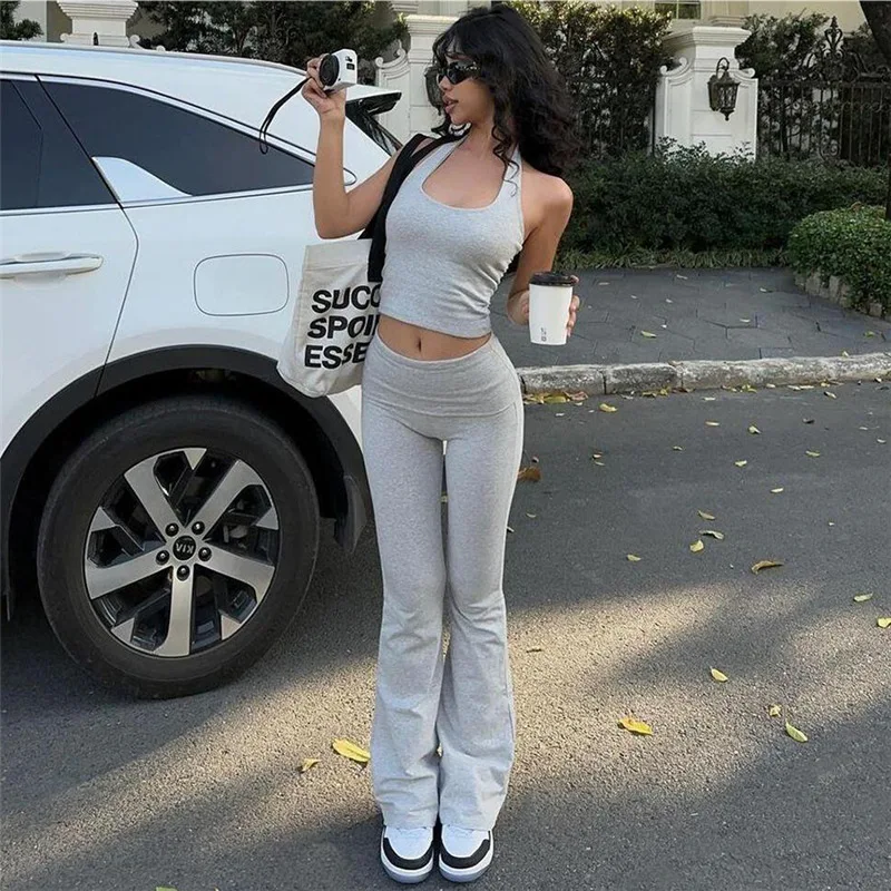 DriftWear Hanging Neck Vest Solid Sport Leggings Flare Tights Slim Pants Sport Wear For Women Fitness Crop Tops Casual Pants Set
DriftWear Hanging Neck Vest Solid Sport Leggings Flare Tights Slim Pants Sport Wear For Women Fitness Crop Tops Casual Pants Set