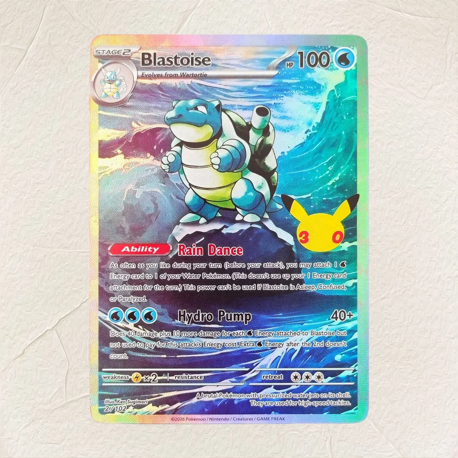 Pokemon English Blastoise 2/102 DIY Holographic Foil Texture Card, Perfect Condition Premium Anime Collection Card
Pokemon English Blastoise 2/102 DIY Holographic Foil Texture Card, Perfect Condition Premium Anime Collection Card
