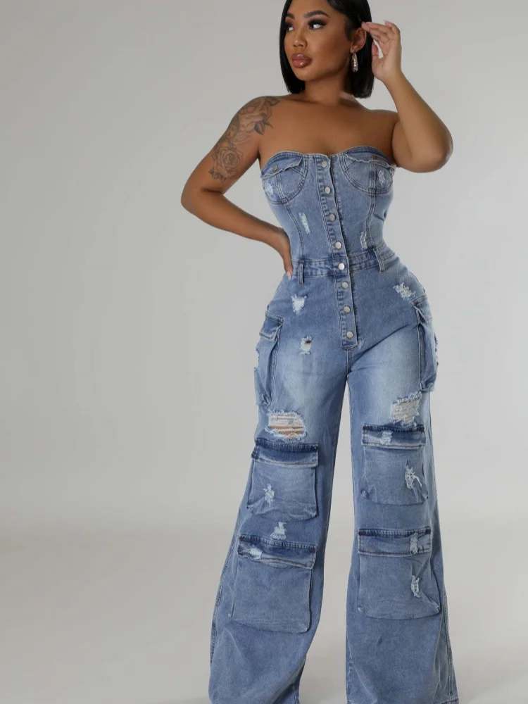 Женский комбинезон Sister Star, модный однотонный тонкий темпераментный комбинезон без бретелек для поездок на работу, уличные джинсы, наряд 
Женский комбинезон Sister Star, модный однотонный тонкий темпераментный комбинезон без бретелек для поездок на работу, уличные джинсы, наряд