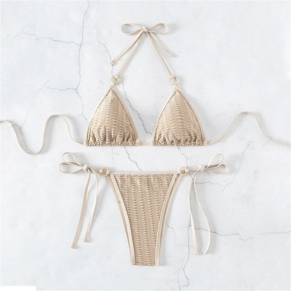 Khaki Swimsuit Halter String Bikini Embossed Backless Micro Thong Vacation Outfit Elegant Women Swimwear Beach Wear Bathing Suit
Khaki Swimsuit Halter String Bikini Embossed Backless Micro Thong Vacation Outfit Elegant Women Swimwear Beach Wear Bathing Suit