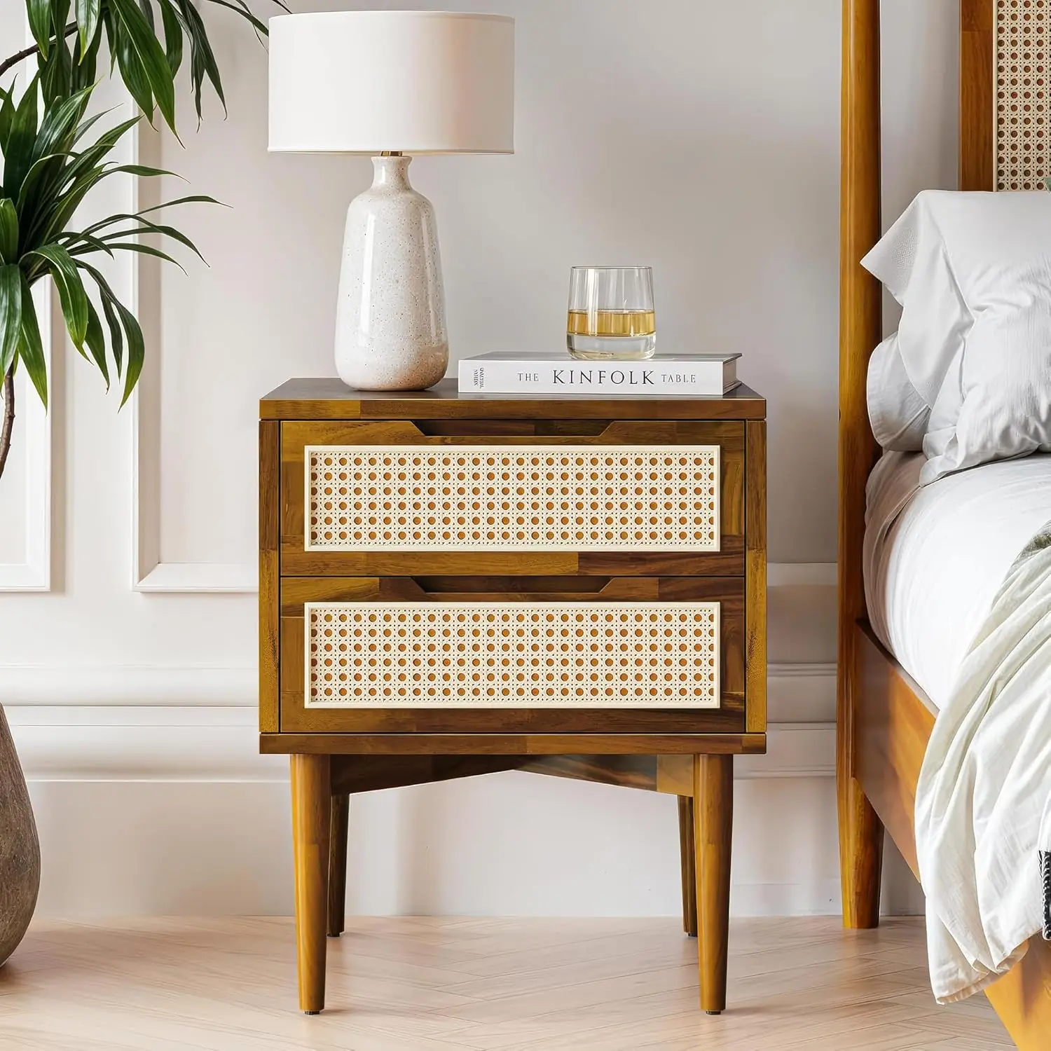 Solid Wood Rattan Nightstand, Fully Assembled, Caramel, Bohemian Mid Century Style Side Table for Bedroom Living Room
Solid Wood Rattan Nightstand, Fully Assembled, Caramel, Bohemian Mid Century Style Side Table for Bedroom Living Room