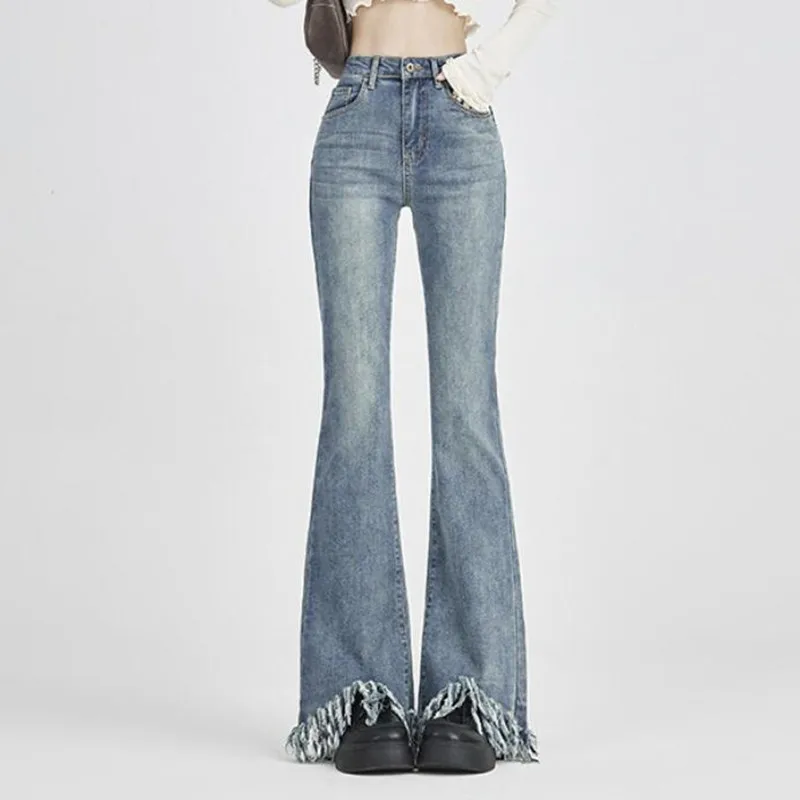 Fashion Tassel Design Flare Jeans Women High Waist Stretch Slim Vintage Denim Pants s683
Fashion Tassel Design Flare Jeans Women High Waist Stretch Slim Vintage Denim Pants s683