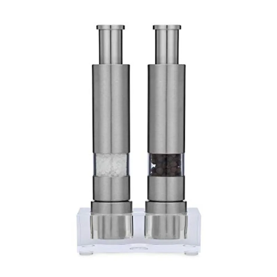Набор мельниц для соли и перца Original Pump and Grind Peppermill, многоразовые, современные, с нажимным механизмом, подходят для черного перца.
Набор мельниц для соли и перца Original Pump and Grind Peppermill, многоразовые, современные, с нажимным механизмом, подходят для черного перца.