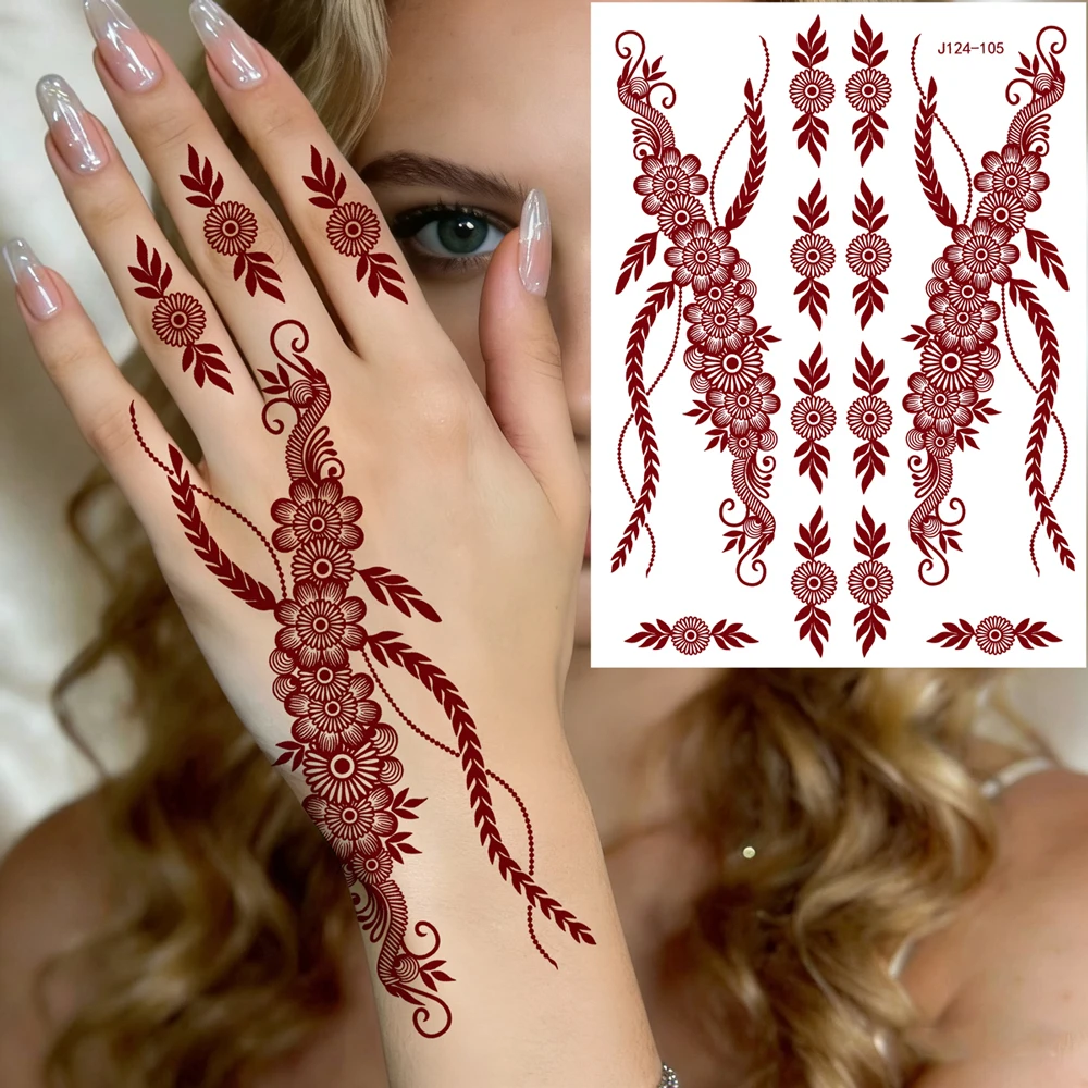 Waterproof Brown Henna Tattoo Stickers for Women Hand Fingers Flower Temporary Tattoo Fake Tattoos Festival Body Art Decals
Waterproof Brown Henna Tattoo Stickers for Women Hand Fingers Flower Temporary Tattoo Fake Tattoos Festival Body Art Decals