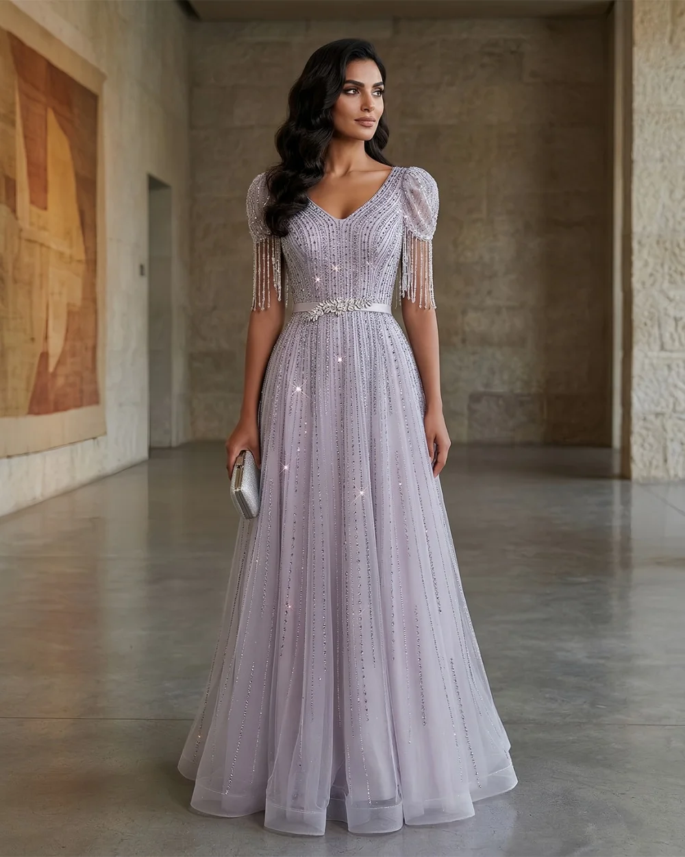 Customized Exquisite Tulle Rhinestone Tassel Ruched A-Line Evening Dresses Formal V-neck Short Sleeves Floor Lenght Prom Dresses
Customized Exquisite Tulle Rhinestone Tassel Ruched A-Line Evening Dresses Formal V-neck Short Sleeves Floor Lenght Prom Dresses