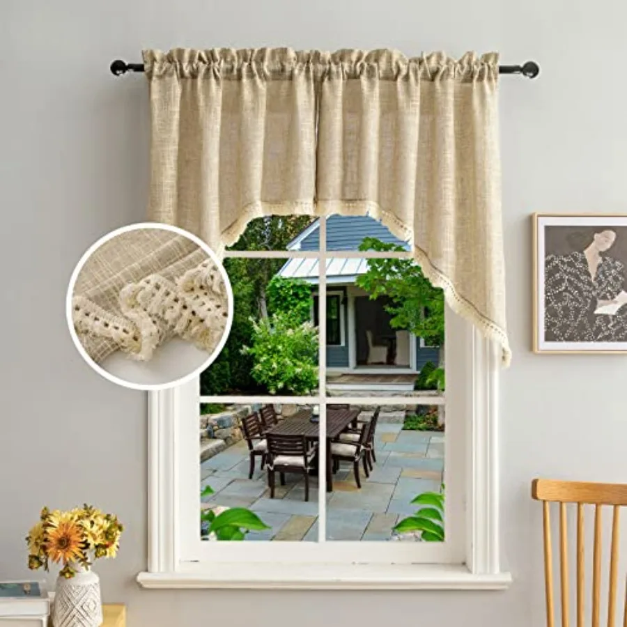 Beda Home Tassel Linen Textured Swag Valances for Farmhouses' Kitchen; Light Filtering Rustic Short Swag Topper for Small Windo
Beda Home Tassel Linen Textured Swag Valances for Farmhouses' Kitchen; Light Filtering Rustic Short Swag Topper for Small Windo