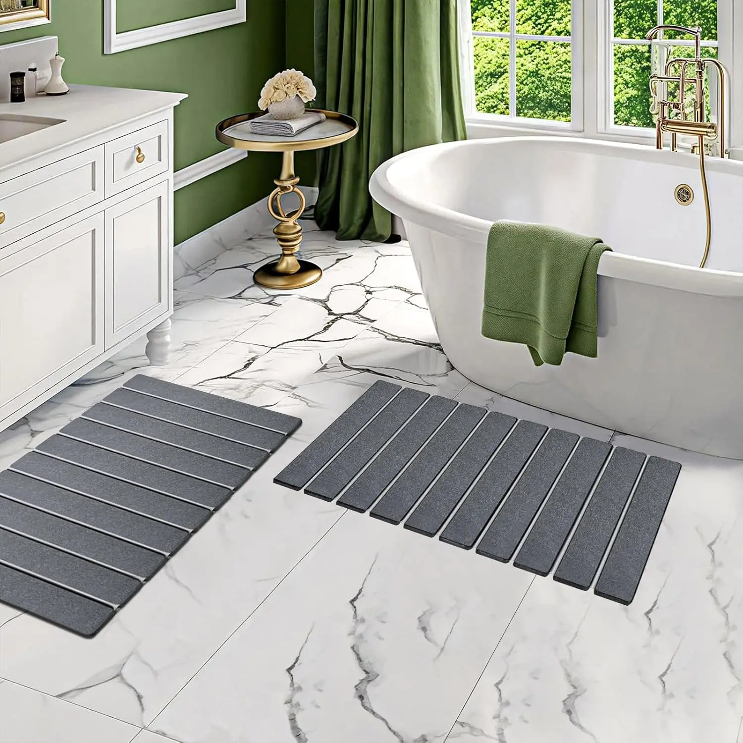 Foldable Stone Bath Mats, Gray Super Absorbent Quick-Drying Non-Slip Shower Mat Set for Tub and Shower
Foldable Stone Bath Mats, Gray Super Absorbent Quick-Drying Non-Slip Shower Mat Set for Tub and Shower