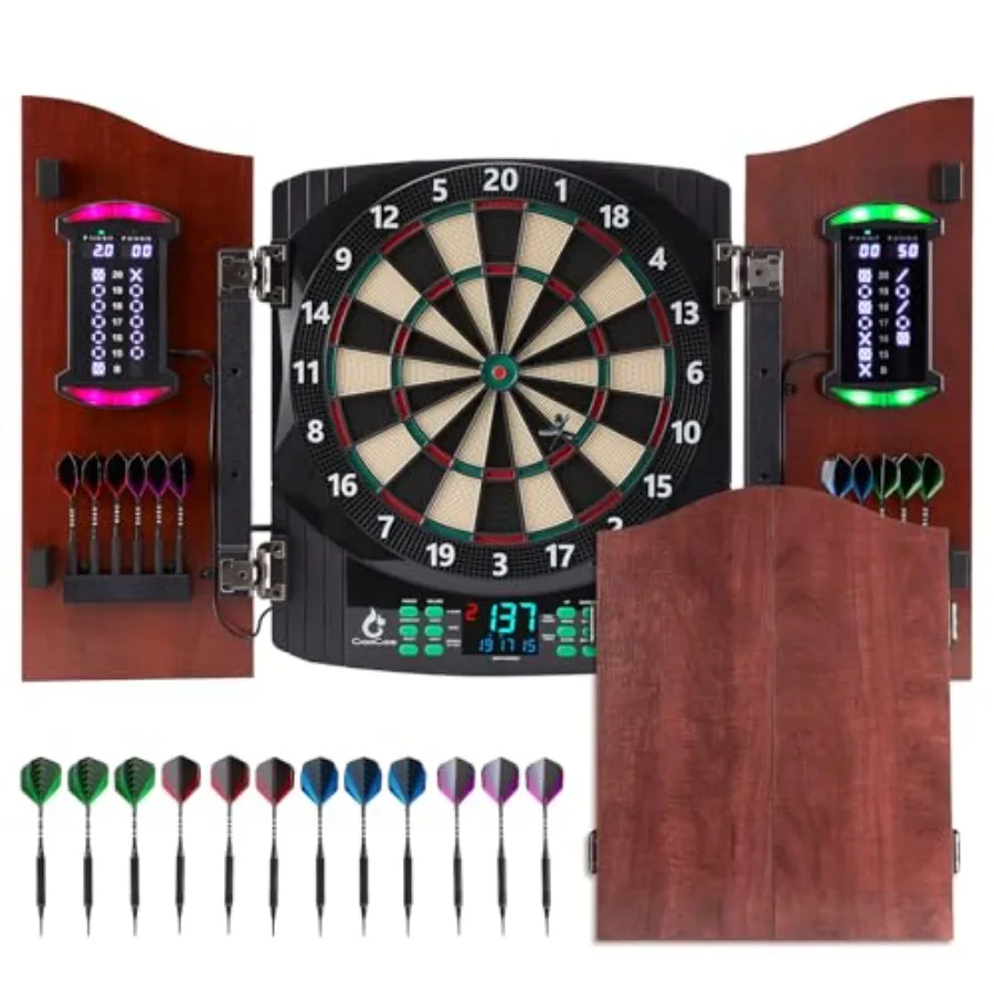Electronic Dart Board with Wooden Door, Electric Dartboard with Heckler and Light Effects, Digital Soft Tip Dartboards for Game
Electronic Dart Board with Wooden Door, Electric Dartboard with Heckler and Light Effects, Digital Soft Tip Dartboards for Game