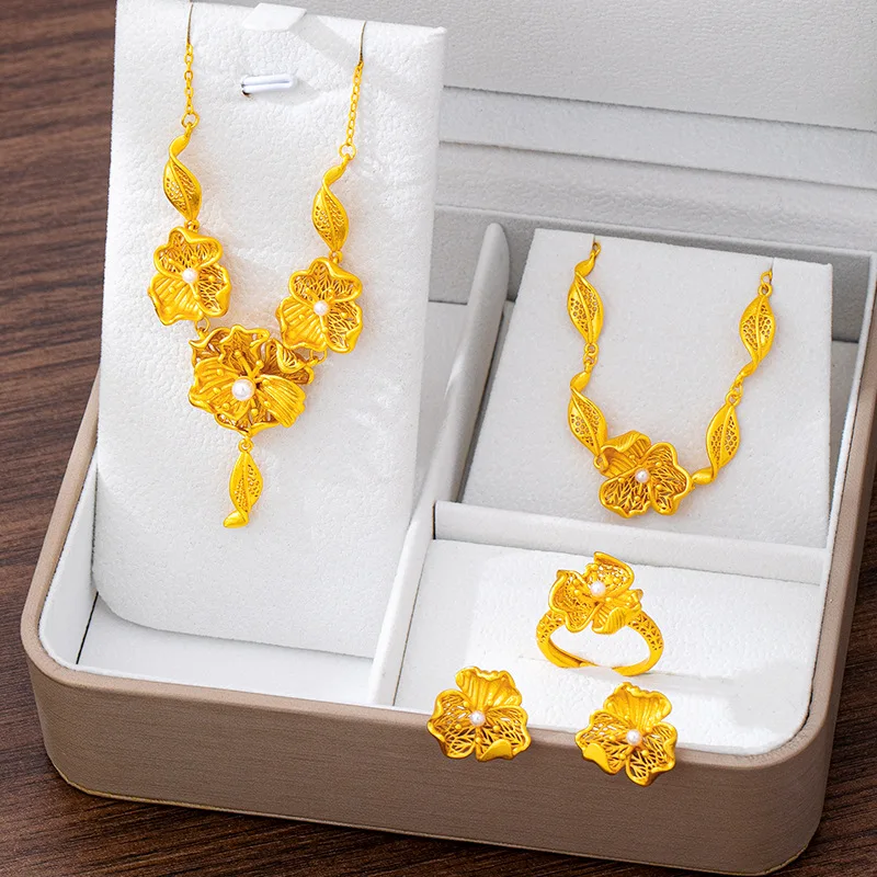 Luxury 24K 9999 Pure Gold real gold Women's Hollow Flower Tassel Necklace Ring Stud Earrings Wedding Set
Luxury 24K 9999 Pure Gold real gold Women's Hollow Flower Tassel Necklace Ring Stud Earrings Wedding Set