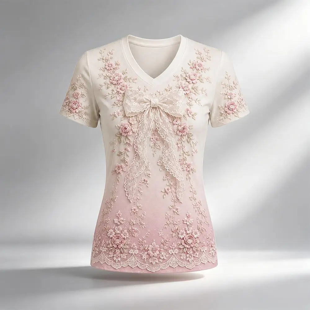 Floral Bow 3D Print Women V Neck T Shirt Vintage Pink Flower Graphic Tee Casual Short Sleeve Summer Top Elegant Fashion Blouse
Floral Bow 3D Print Women V Neck T Shirt Vintage Pink Flower Graphic Tee Casual Short Sleeve Summer Top Elegant Fashion Blouse