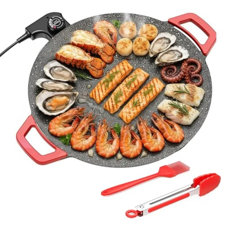 Electric Indoor Grill Nonstick Smokeless, 14 Inch Round Griddle with Temperature Control, Includes Oil Brush and Food Tongs for
Electric Indoor Grill Nonstick Smokeless, 14 Inch Round Griddle with Temperature Control, Includes Oil Brush and Food Tongs for