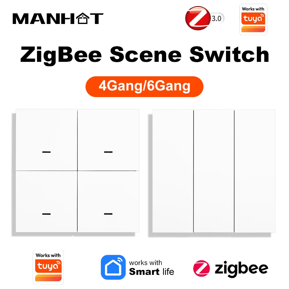 Smart ZigBee3.0 Scene Switch 6 Gang 18 Scene Switch Push Button Controller Battery Powered Automation Scenario for Tuya Device