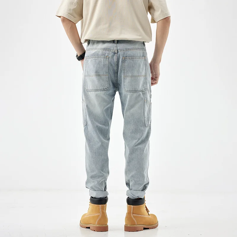 Y2K new men's work pants with pleats,y2k washed water, nostalgic stretch, slim fit, retro light blue work pants, designer p 
Y2K new men's work pants with pleats,y2k washed water, nostalgic stretch, slim fit, retro light blue work pants, designer p