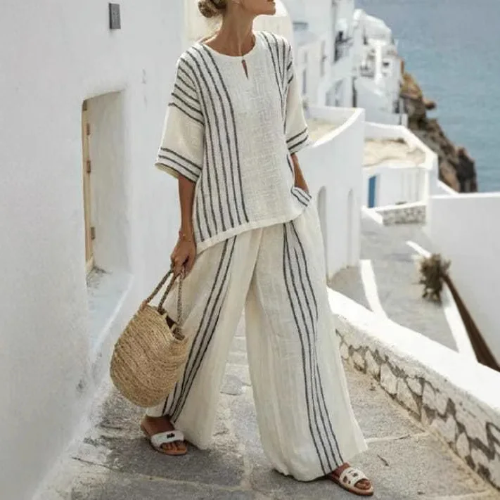 Pant Set Women Two Piece Sets Round Neck Half Sleeve Casual Loose Tops Wide Leg Long Pants High Waist Y2k Streetwear Elegant
Pant Set Women Two Piece Sets Round Neck Half Sleeve Casual Loose Tops Wide Leg Long Pants High Waist Y2k Streetwear Elegant
