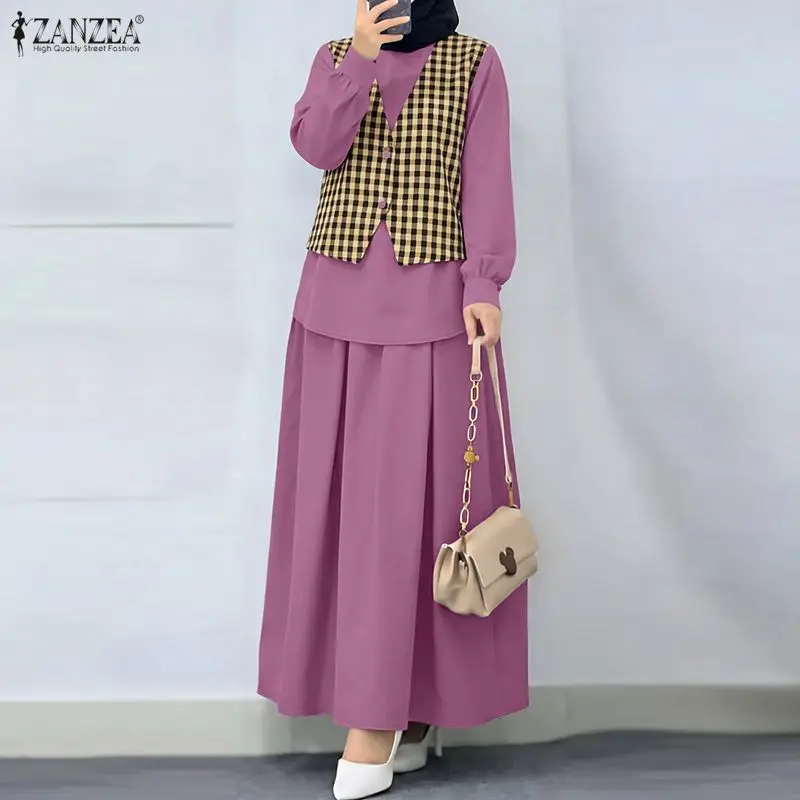 2026 ZANZEA Fashion Women Muslim 2 Pieces Sets Summer Long Sleeve Dress Suit Patchwork Blouse Pleated Skirt Sets Ramadan Outfits
2026 ZANZEA Fashion Women Muslim 2 Pieces Sets Summer Long Sleeve Dress Suit Patchwork Blouse Pleated Skirt Sets Ramadan Outfits