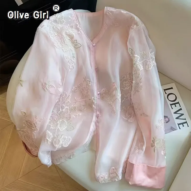 Olivegirl Pink Shirt Blouse Embroidered Organza Elegant Gentle Coat Women's Clothing 2026 Spring and Autumn High-end Thin Top
Olivegirl Pink Shirt Blouse Embroidered Organza Elegant Gentle Coat Women's Clothing 2026 Spring and Autumn High-end Thin Top