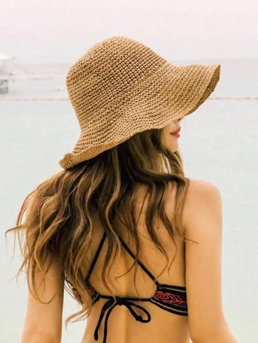 FRIFUL 1pc Women Fashion Straw Hat, Outdoor Beach Sun Hat, Braided Fisherman Hat For Summer Beach Holiday Sun Protection, Foldable Large Brim Sun Hat, Gift & Daily Use
FRIFUL 1pc Women Fashion Straw Hat, Outdoor Beach Sun Hat, Braided Fisherman Hat For Summer Beach Holiday Sun Protection, Foldable Large Brim Sun Hat, Gift & Daily Use