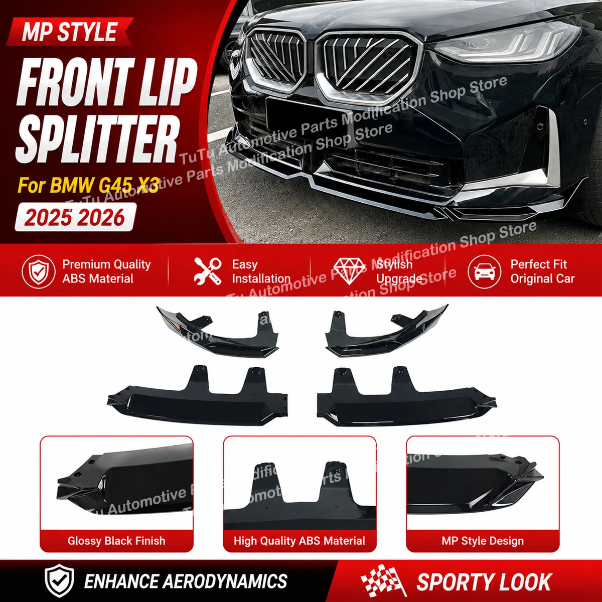 Front Bumper Lip Spoiler Diffuser for BMW 2025-2026 G45 X3 Car Shovel Splitter Guard Chin Kits MP Style 4PCS Accessories Tuning
Front Bumper Lip Spoiler Diffuser for BMW 2025-2026 G45 X3 Car Shovel Splitter Guard Chin Kits MP Style 4PCS Accessories Tuning