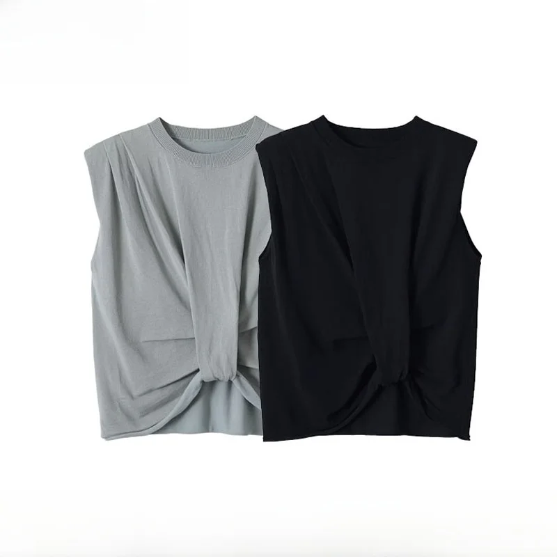 Spring Summer New Women's Fashion Sleeveless round Neck Pleated Shoulder Pad Knitted Top Casual Loose Fit Polyester Fiber
Spring Summer New Women's Fashion Sleeveless round Neck Pleated Shoulder Pad Knitted Top Casual Loose Fit Polyester Fiber