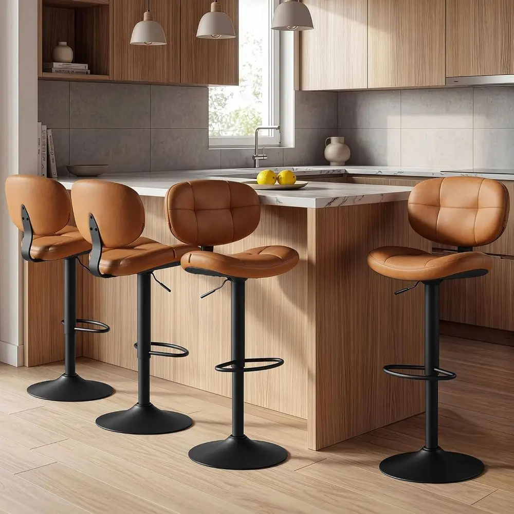 Adjustable Height Swivel Bar Stools Set of 4, Backrest and Footrest, Quilted PU Leather, Suitable for Kitchen Counter and Dining
Adjustable Height Swivel Bar Stools Set of 4, Backrest and Footrest, Quilted PU Leather, Suitable for Kitchen Counter and Dining