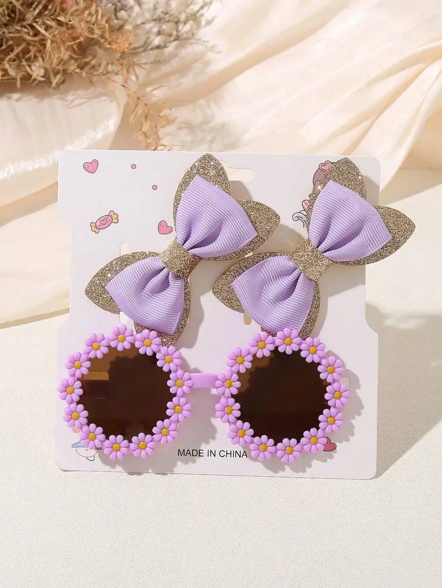 Purple Bow Hair Clips And Flower Frame Sunglasses Set For Adults
Purple Bow Hair Clips And Flower Frame Sunglasses Set For Adults
