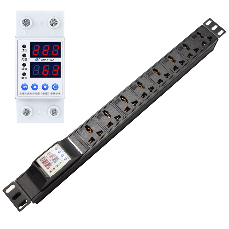 Cabinet Rack PDU Power Strip with Adjustable Overvoltage and undervoltage protector 8 Ways Universal Outlets 2meter Cord
Cabinet Rack PDU Power Strip with Adjustable Overvoltage and undervoltage protector 8 Ways Universal Outlets 2meter Cord