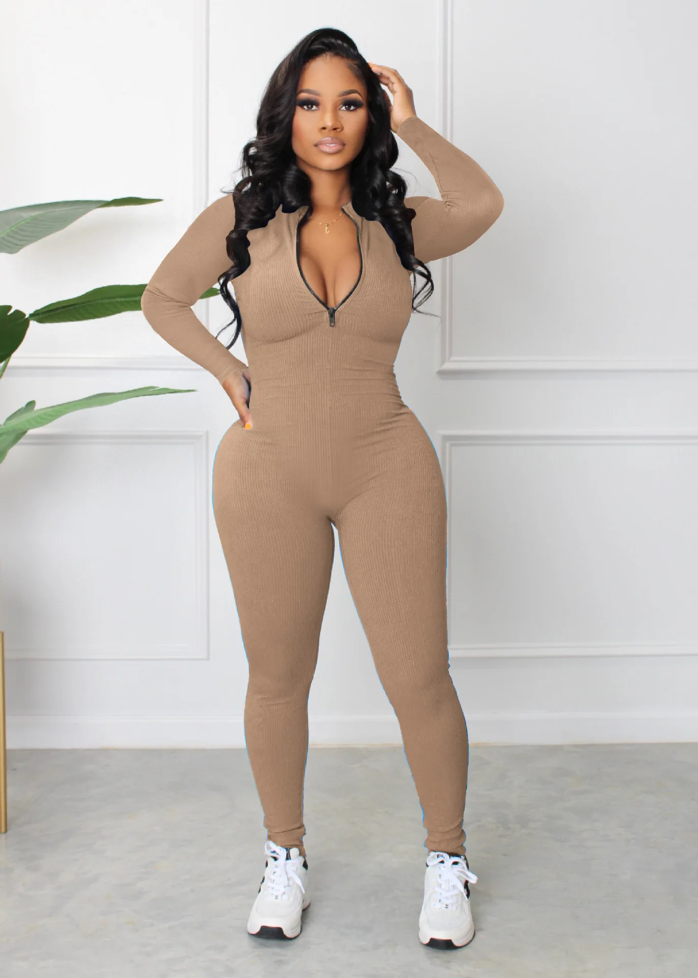 Faionable V-ne Pit Stripe Zipper Jumpsuit Street Sle High Waist Long Straight Leg One-Piece Suit Women's Clothing
Faionable V-ne Pit Stripe Zipper Jumpsuit Street Sle High Waist Long Straight Leg One-Piece Suit Women's Clothing