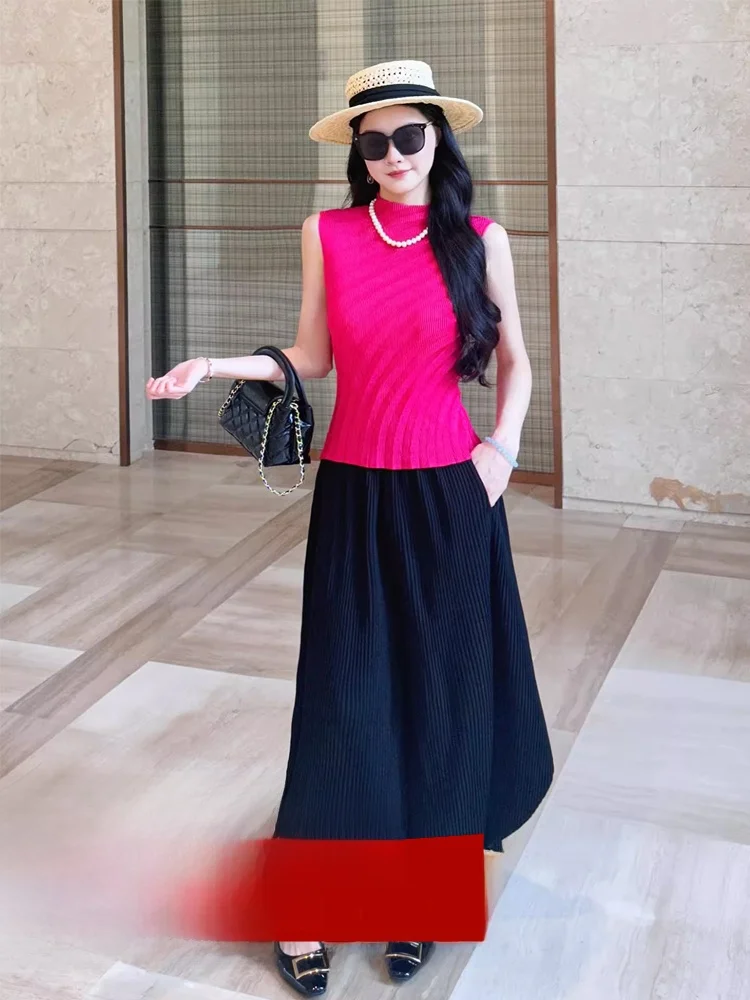 Slim Fit Summer Red Sleeveless Top Wide Leg Pants Crease Women's Fashion Set round Neck Overhead Polyester Long Pants
Slim Fit Summer Red Sleeveless Top Wide Leg Pants Crease Women's Fashion Set round Neck Overhead Polyester Long Pants