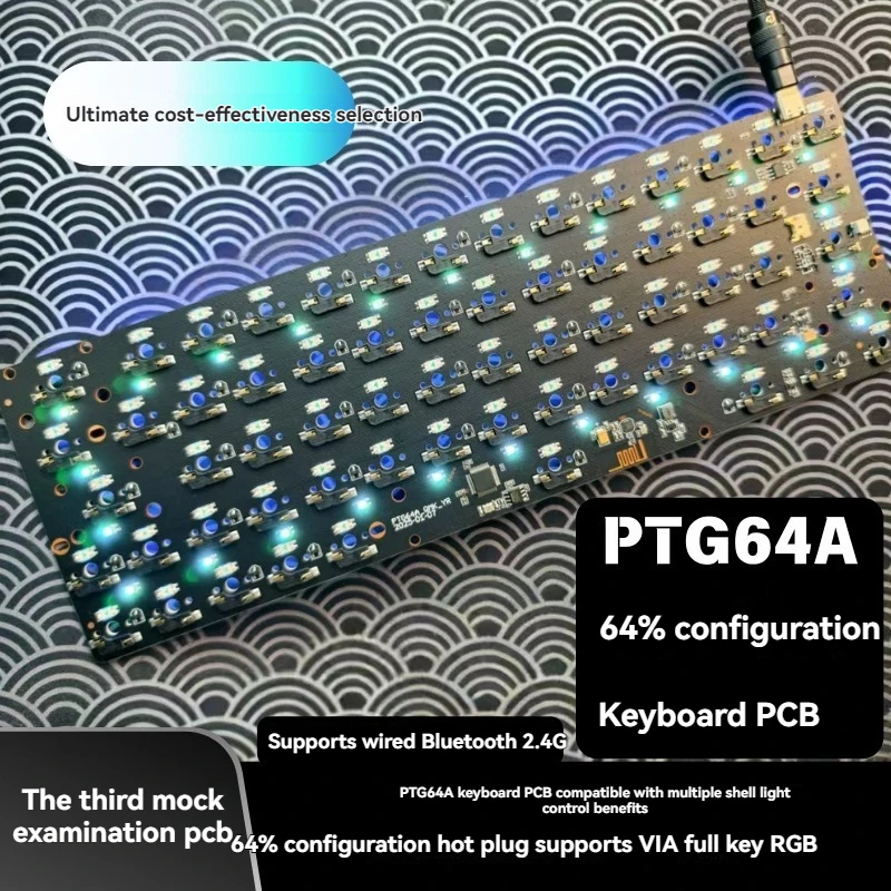 PTG64A PCB Tri-mode Hot Swap Bluetooth Wired Full RGB Support VIA Ergonomic Gamer Mechanical Keyboard PCB Custom Accessories
PTG64A PCB Tri-mode Hot Swap Bluetooth Wired Full RGB Support VIA Ergonomic Gamer Mechanical Keyboard PCB Custom Accessories