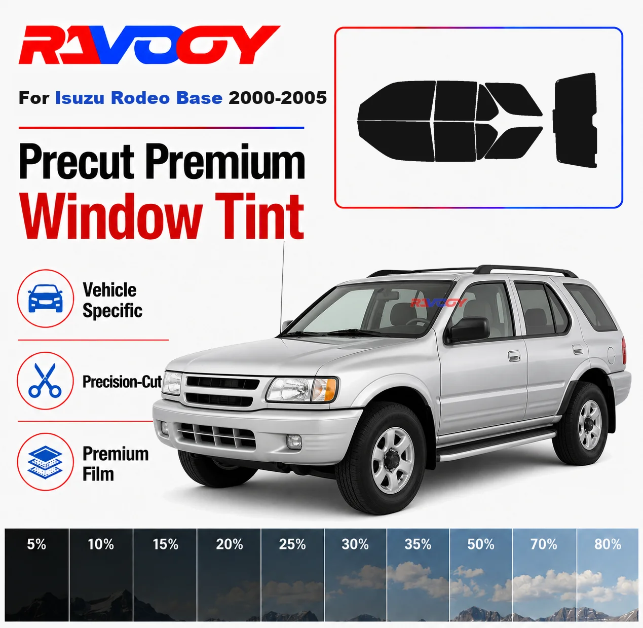 Premium Precut Window Tint Kit Front Rear Windows Rear Windshield For Isuzu Rodeo Base 2000-2005 Complete Set Nano Ceramic Film
Premium Precut Window Tint Kit Front Rear Windows Rear Windshield For Isuzu Rodeo Base 2000-2005 Complete Set Nano Ceramic Film
