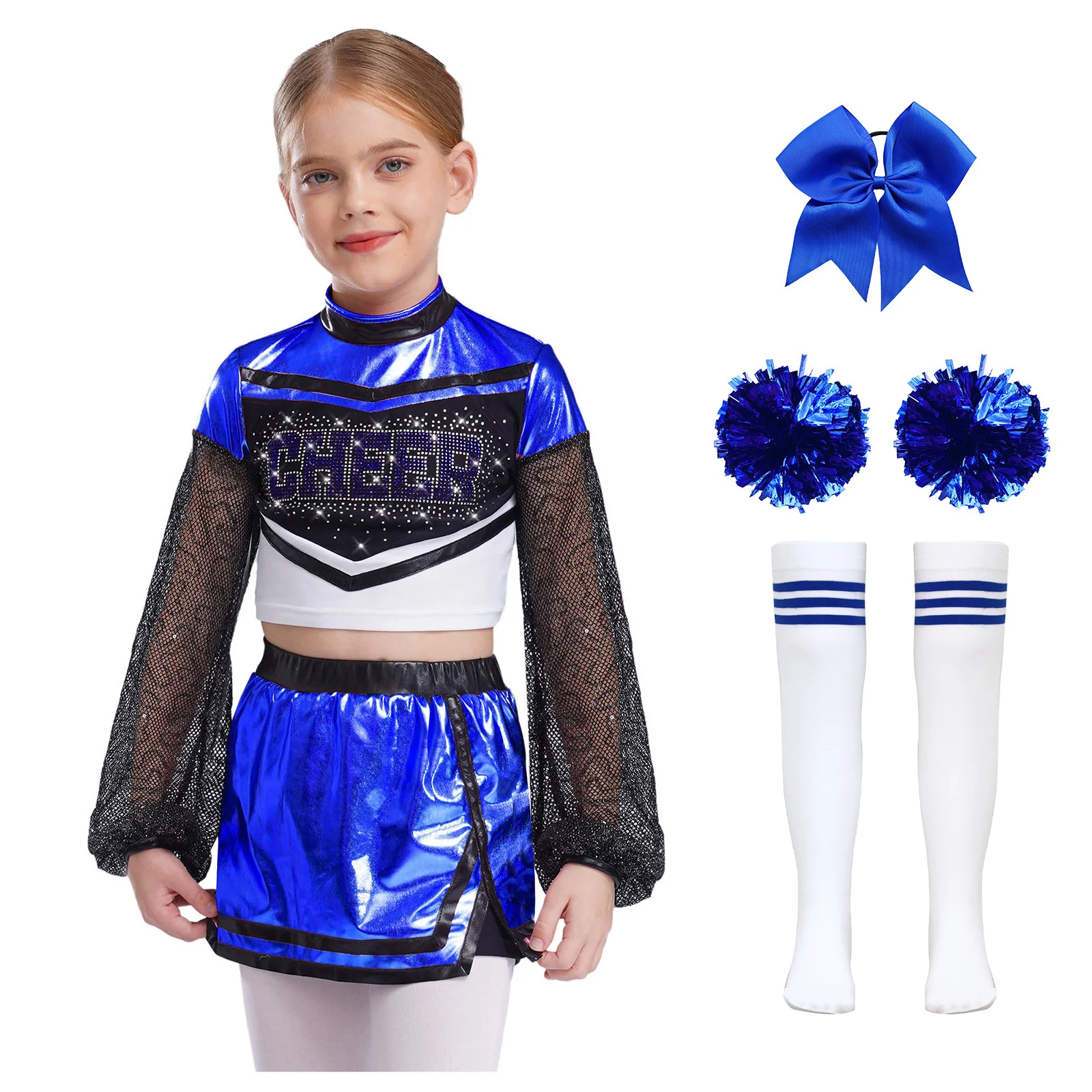 Kids Child Cosplay Cheerleader Costume Cheerleading Uniform Outfit Rhinestone Mesh Crop Top+Skirt+Accessories Girl Dancewear Set
Kids Child Cosplay Cheerleader Costume Cheerleading Uniform Outfit Rhinestone Mesh Crop Top+Skirt+Accessories Girl Dancewear Set