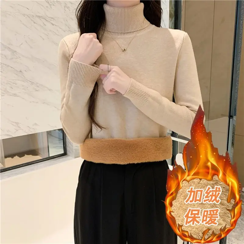 woman Autumn winter plus velvet white sweater women's thick velvet inner layer high collar pullover base knit sweater warm top
woman Autumn winter plus velvet white sweater women's thick velvet inner layer high collar pullover base knit sweater warm top
