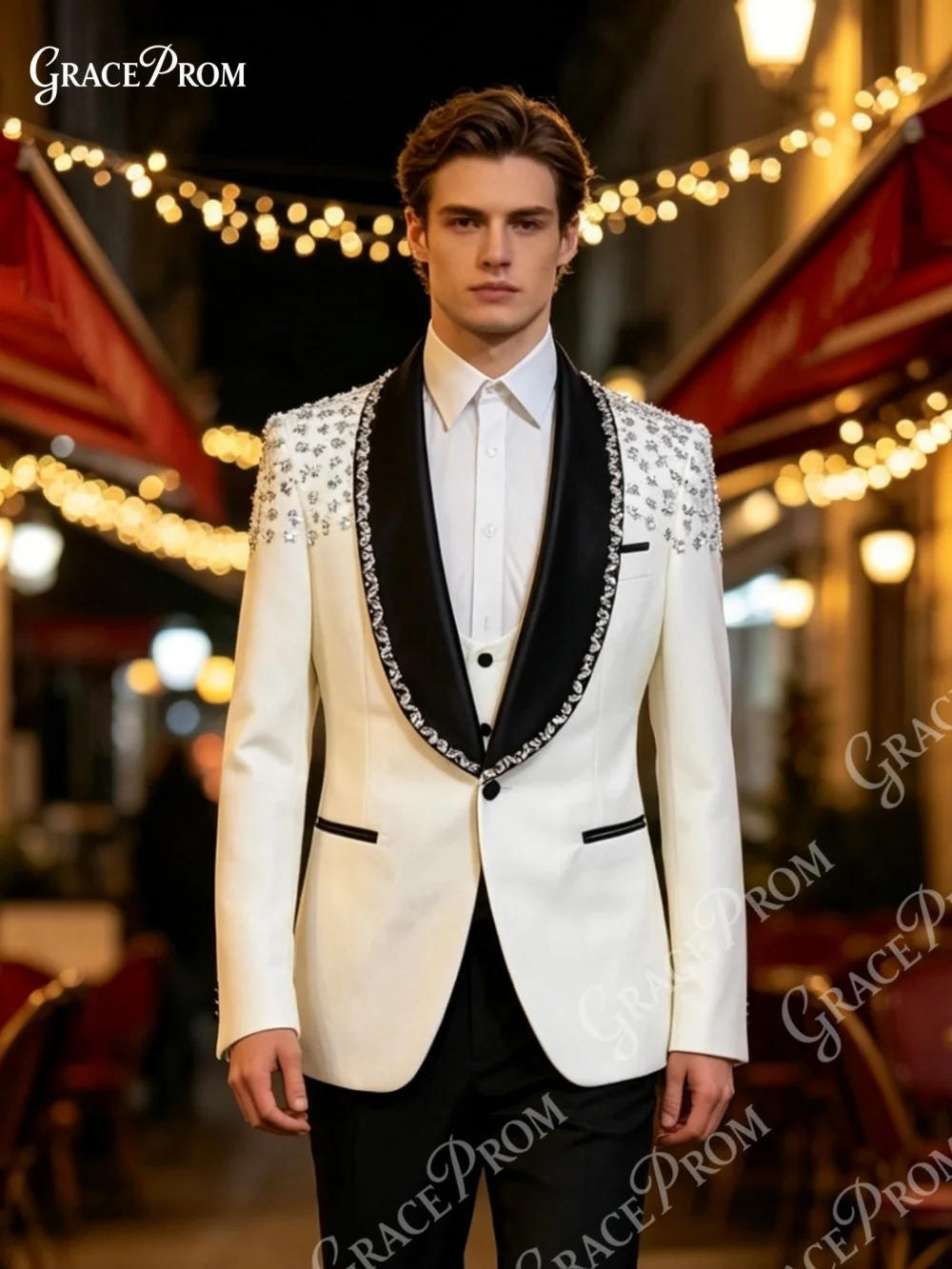 Luxurious Beaded 3PCS Mens Suit 2026 Black Shawl Lapel Slim Fit White Black Formal Tuxedo For Wedding Prom Party Special Events
Luxurious Beaded 3PCS Mens Suit 2026 Black Shawl Lapel Slim Fit White Black Formal Tuxedo For Wedding Prom Party Special Events