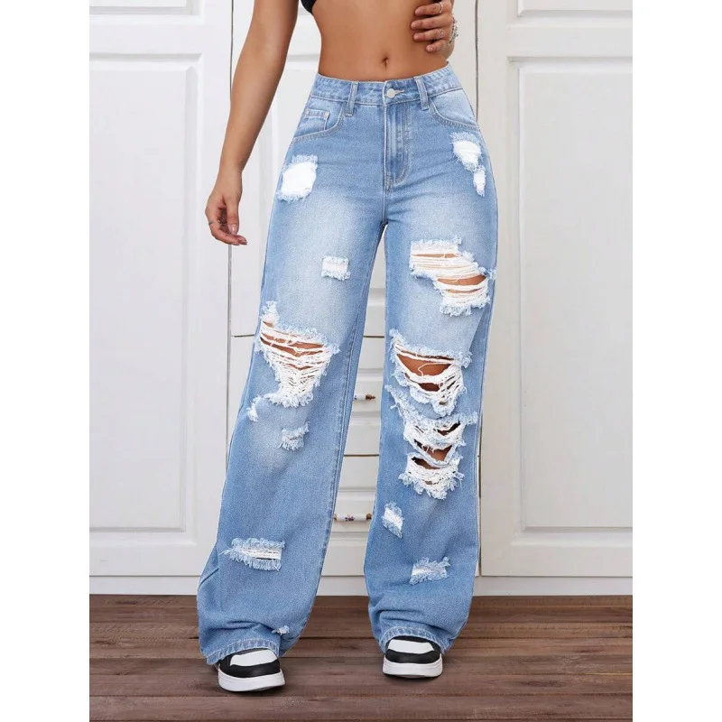 High Waist Ripped Denim Jeans Women's Fashion Torn Hole Design Cross-Border Trade High Elasticity Spring Summer Collection
High Waist Ripped Denim Jeans Women's Fashion Torn Hole Design Cross-Border Trade High Elasticity Spring Summer Collection