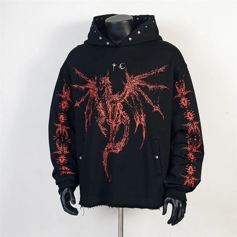 THUG CLUB Dragon Bone Devil Print Rivet Hoodie INS Anti-Sewage Trendy Top ex Sweatirt Jaet Youth Casual Wear
THUG CLUB Dragon Bone Devil Print Rivet Hoodie INS Anti-Sewage Trendy Top ex Sweatirt Jaet Youth Casual Wear