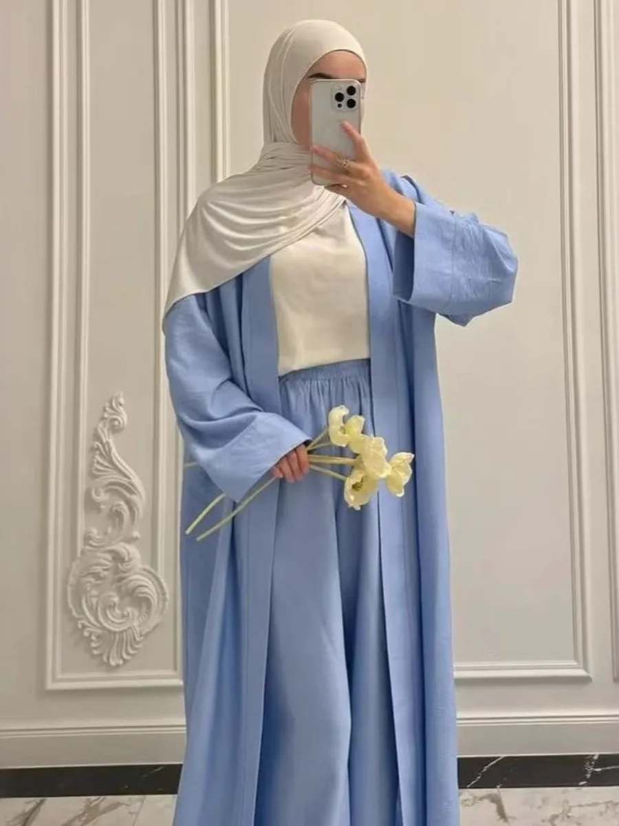 Muslim 2 Piece Set Women Abaya Blouse Long Cardigan Shirt Wide Leg Pant Suit Ramadan Morocco Dubai Islam Ensemble Arabic Outfits
Muslim 2 Piece Set Women Abaya Blouse Long Cardigan Shirt Wide Leg Pant Suit Ramadan Morocco Dubai Islam Ensemble Arabic Outfits
