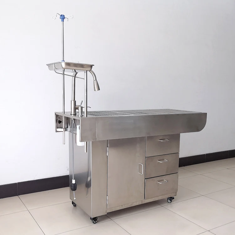 Stainless Steel Wet Veterinary Disposal Table 304 SUS Multifunctional Veterinary Pet Surgery Table with Wheels Can Moved