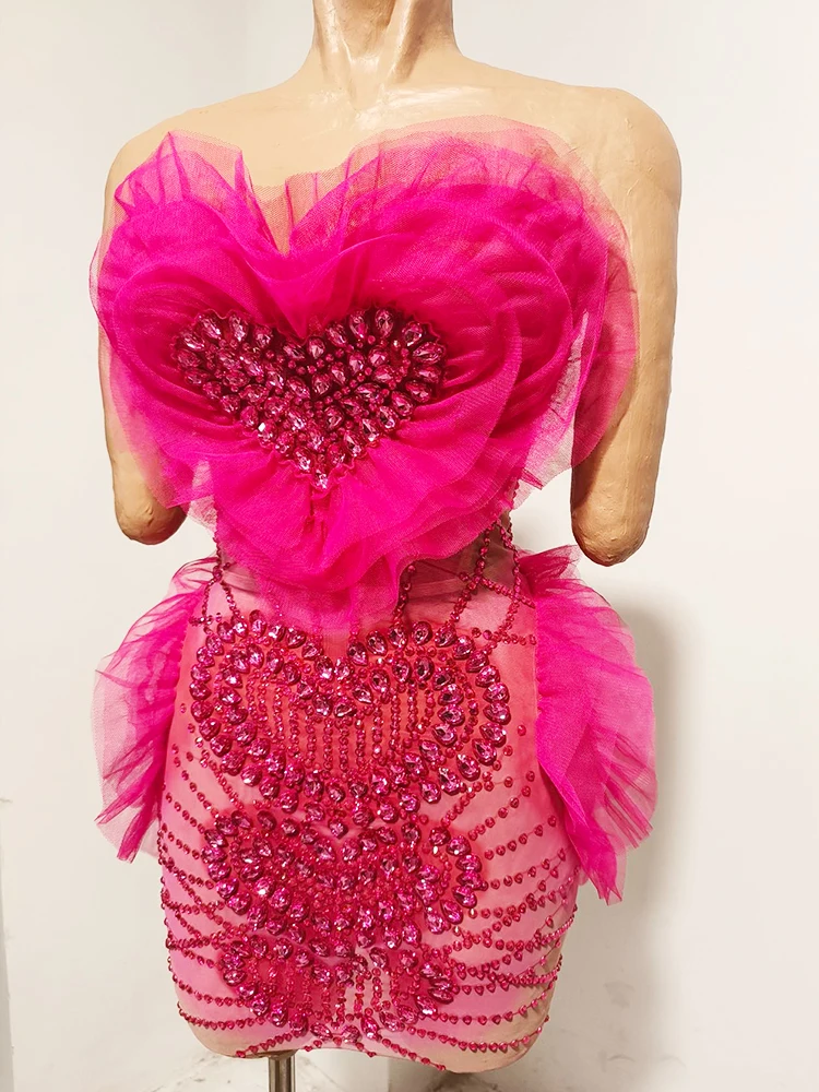 Rosered Heart Tulle Ruffle Rhinestone Mini Dress Strapless Sheer Mesh Bodycon Singer Stage Performance Outfit team Dance Costume
Rosered Heart Tulle Ruffle Rhinestone Mini Dress Strapless Sheer Mesh Bodycon Singer Stage Performance Outfit team Dance Costume