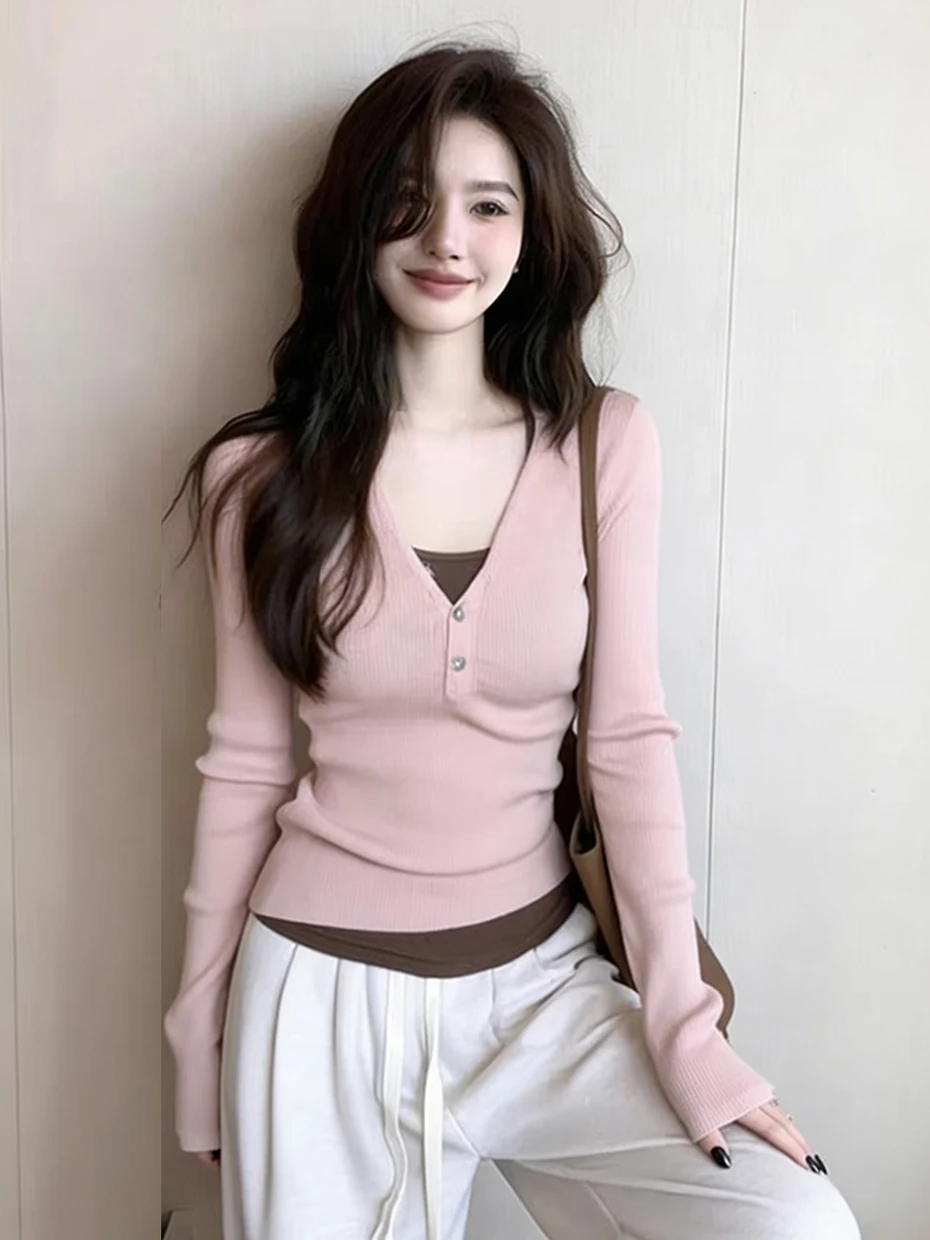 Pink Korean Style Knitted Short Sleeve Long Sleeve Base Shirt Women's Autumn Winter Slim Fit Short Length Knitted Top
Pink Korean Style Knitted Short Sleeve Long Sleeve Base Shirt Women's Autumn Winter Slim Fit Short Length Knitted Top