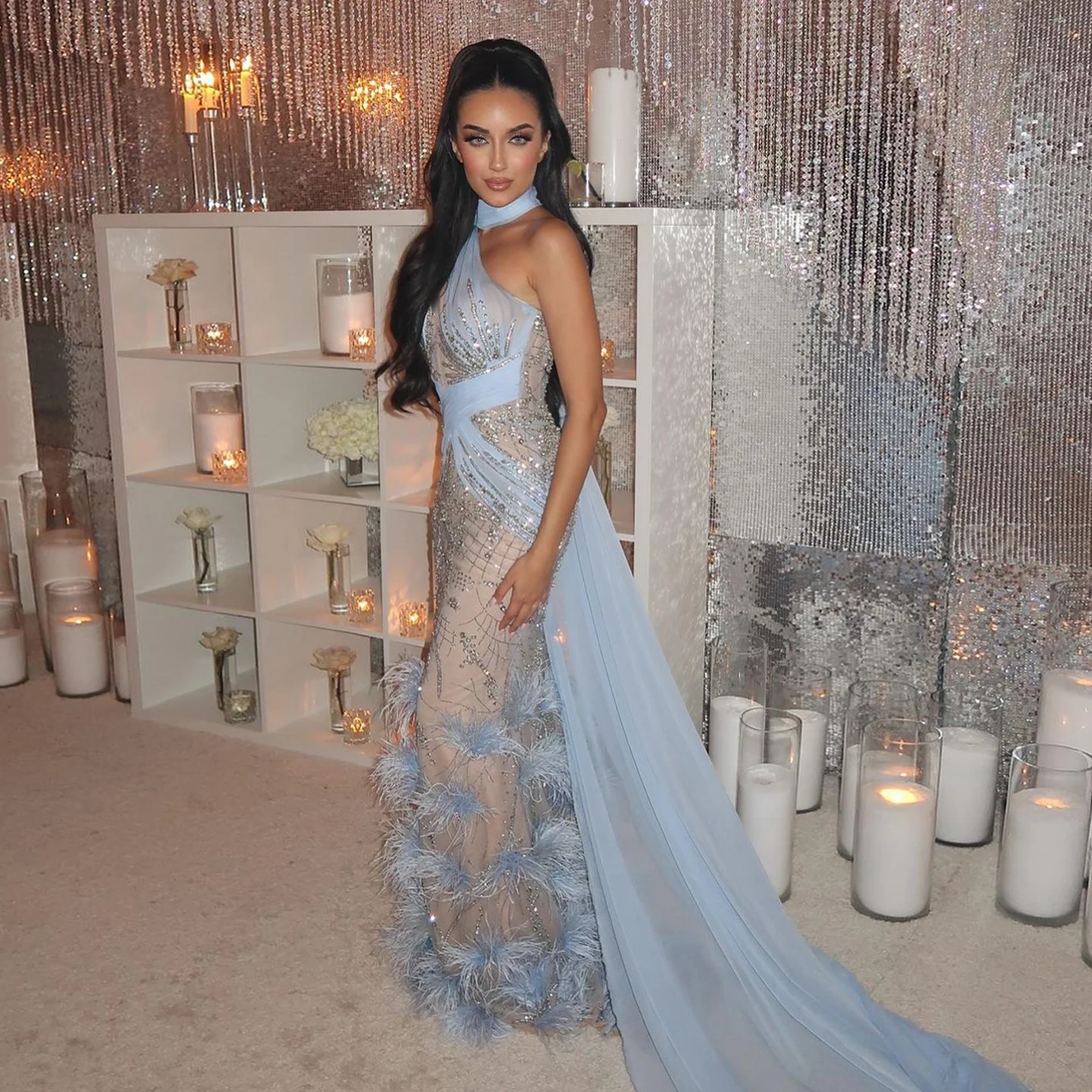 Sharon Said Luxury Blue Halter Mermaid Evening Dresses with Feather Sequin for Women Wedding Party Prom Gowns SS576 Customized
Sharon Said Luxury Blue Halter Mermaid Evening Dresses with Feather Sequin for Women Wedding Party Prom Gowns SS576 Customized