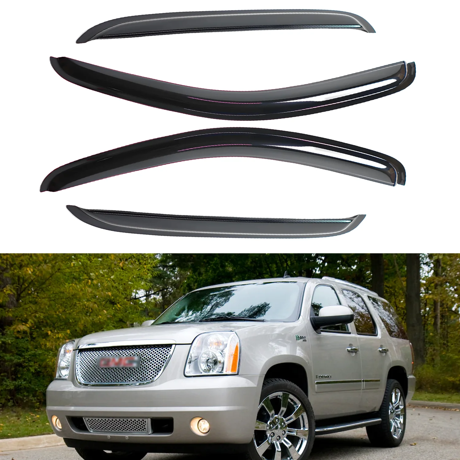 For Chevrolet Tahoe 4-Door 2007-2014 / GMC Yukon 4-Door 2007-2014 Exterior Wind Deflectors Tinted 4pcs Set Without Drainage Channels 1.5MM Boxed
For Chevrolet Tahoe 4-Door 2007-2014 / GMC Yukon 4-Door 2007-2014 Exterior Wind Deflectors Tinted 4pcs Set Without Drainage Channels 1.5MM Boxed